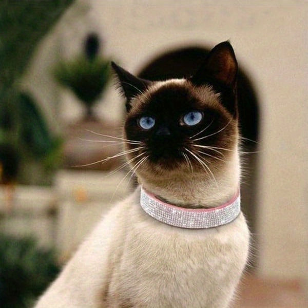 Soft Adjustable Faux Leather Pet Collar with Rhinestone
