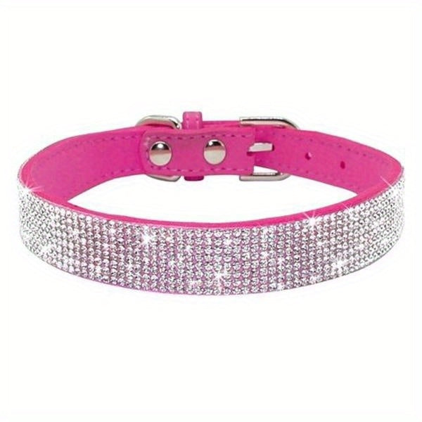 Soft Adjustable Faux Leather Pet Collar with Rhinestone