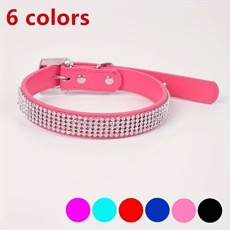 Soft Adjustable Faux Leather Pet Collar with Rhinestone