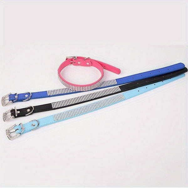 Soft Adjustable Faux Leather Pet Collar with Rhinestone