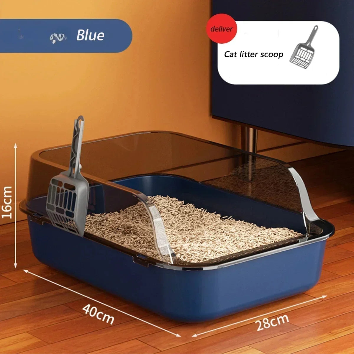 High Side Splashproof Cat Litter Box with Removable Scoop