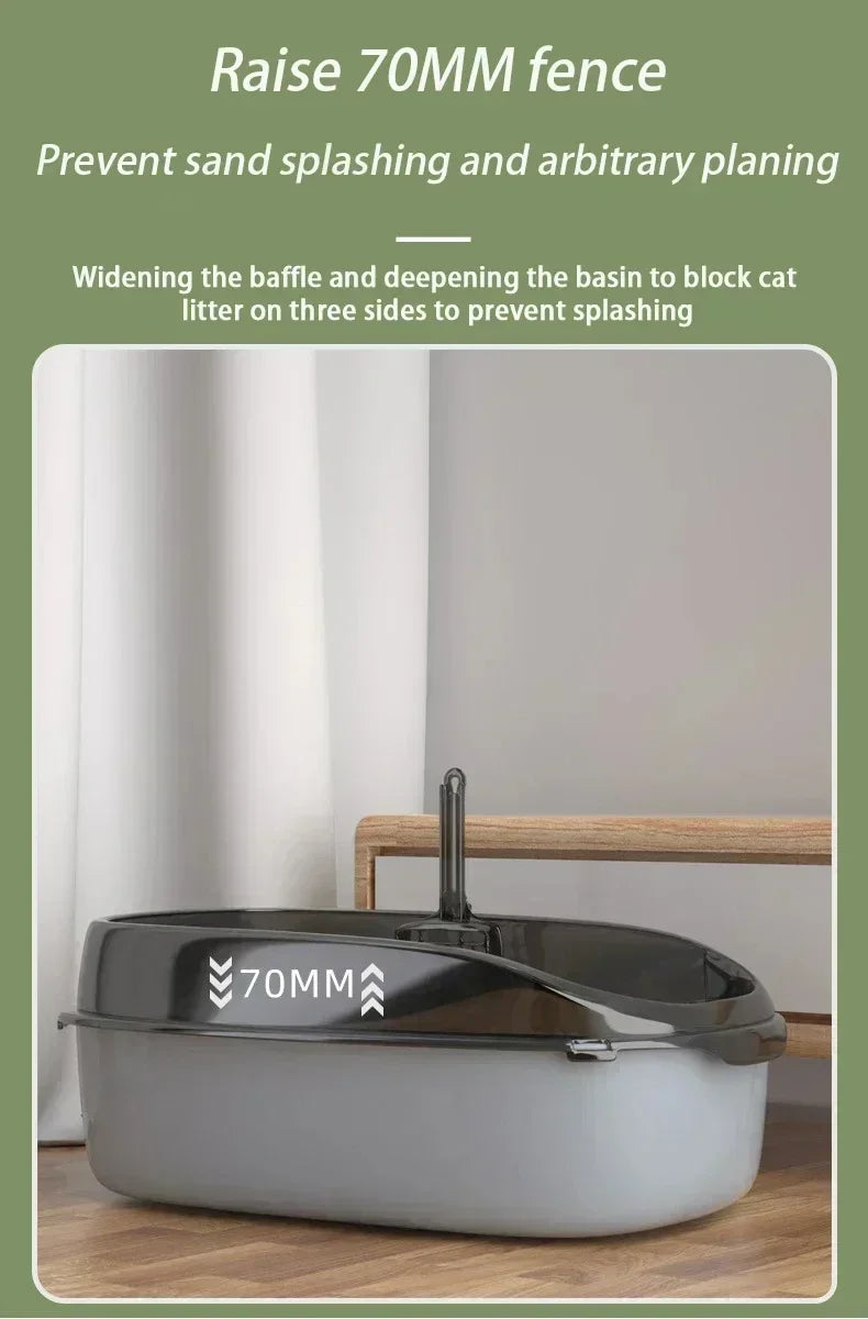 High Side Splashproof Cat Litter Box with Removable Scoop