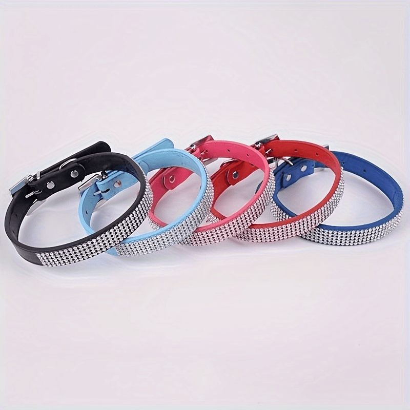 Soft Adjustable Faux Leather Pet Collar with Rhinestone