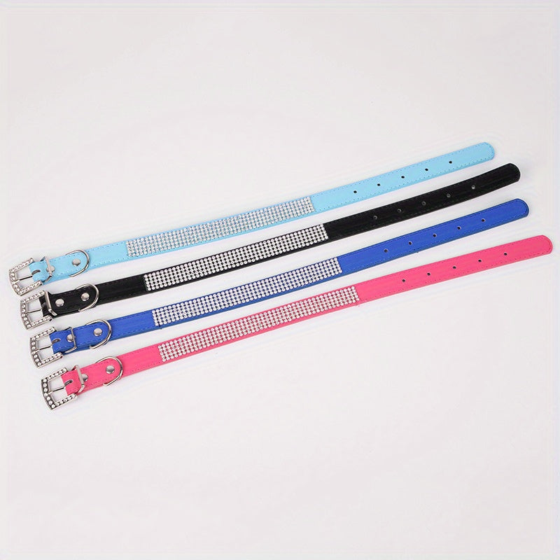 Soft Adjustable Faux Leather Pet Collar with Rhinestone