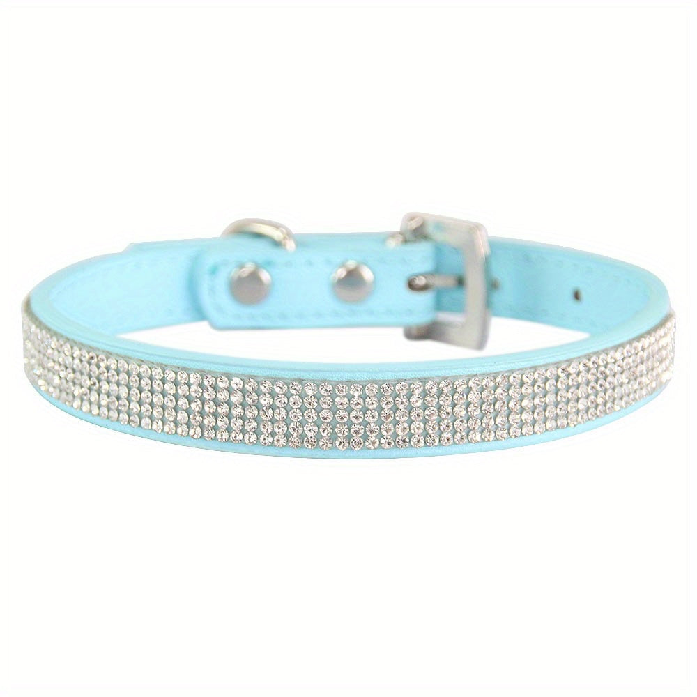 Soft Adjustable Faux Leather Pet Collar with Rhinestone