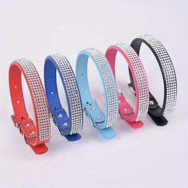 Soft Adjustable Faux Leather Pet Collar with Rhinestone