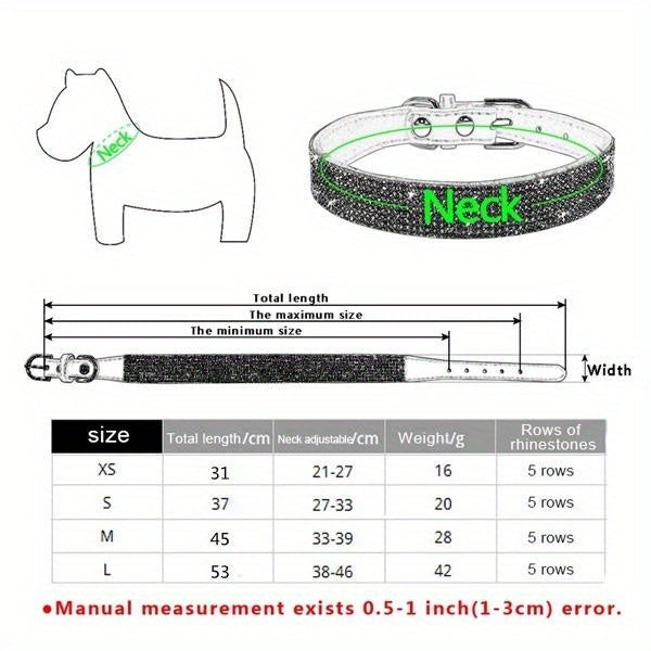 Soft Adjustable Faux Leather Pet Collar with Rhinestone
