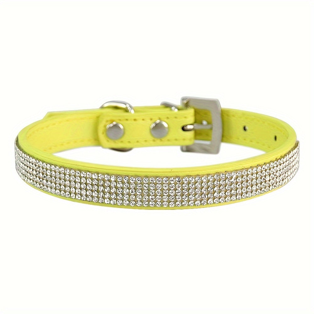 Soft Adjustable Faux Leather Pet Collar with Rhinestone