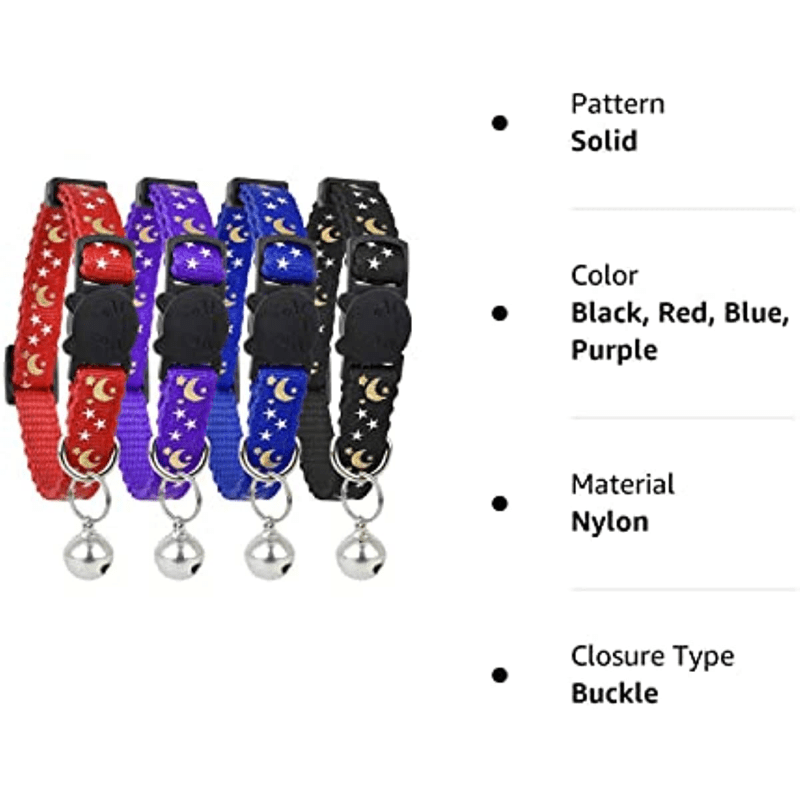Adjustable Star & Moon Pattern Pet Collar with Bell