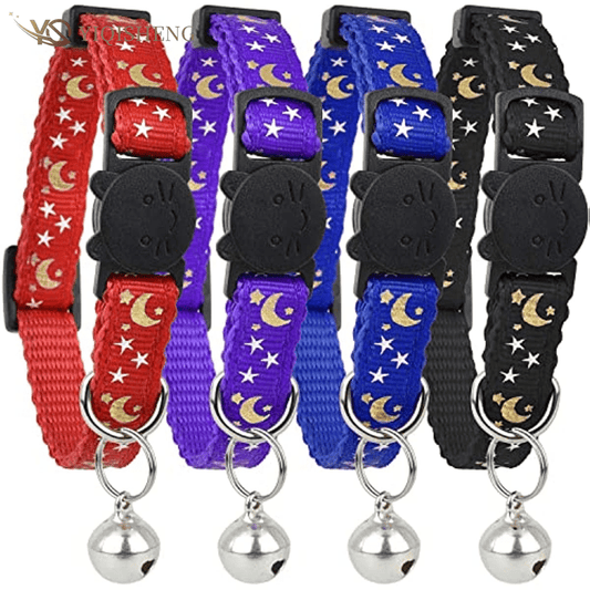 Adjustable Star & Moon Pattern Pet Collar with Bell