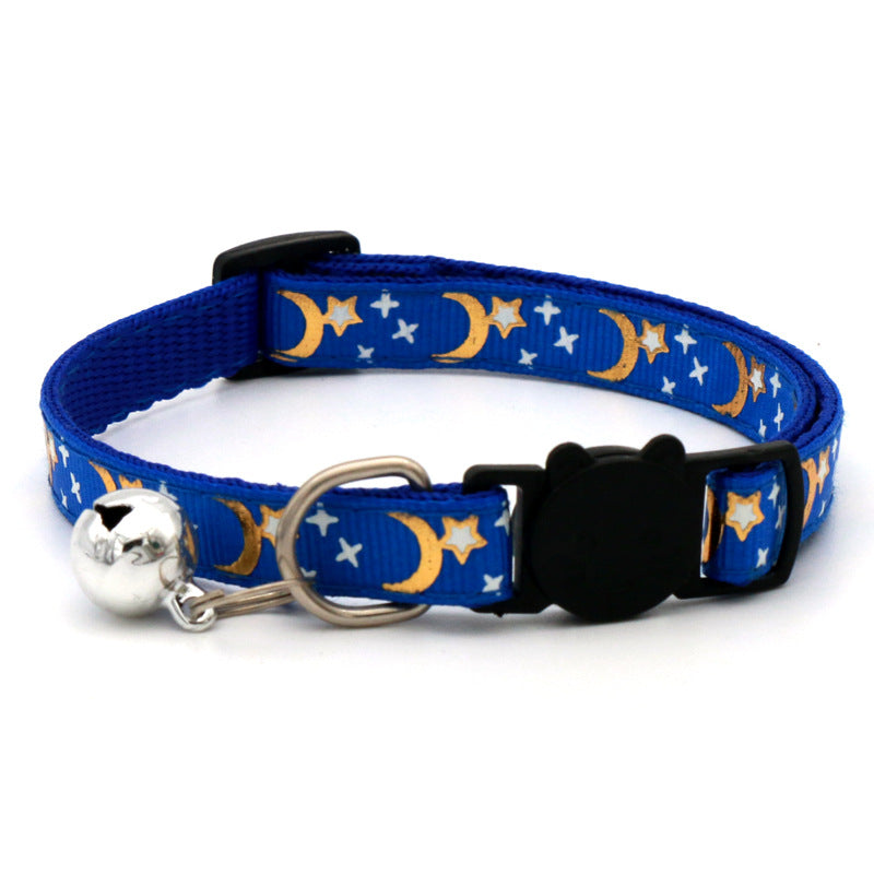 Adjustable Star & Moon Pattern Pet Collar with Bell