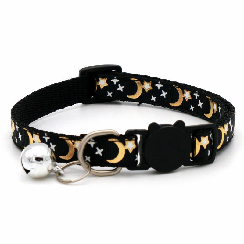 Adjustable Star & Moon Pattern Pet Collar with Bell