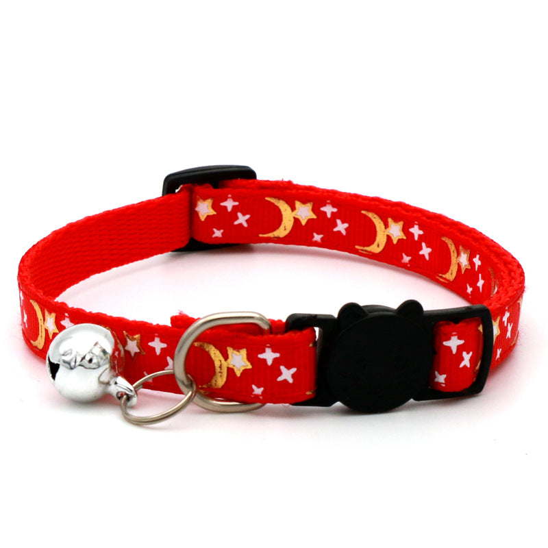 Adjustable Star & Moon Pattern Pet Collar with Bell