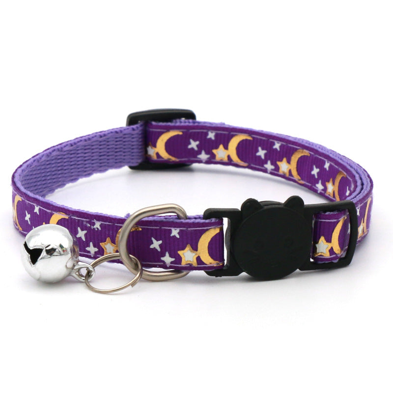 Adjustable Star & Moon Pattern Pet Collar with Bell