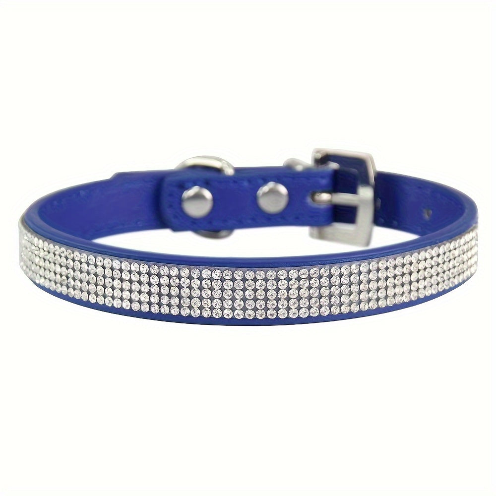 Soft Adjustable Faux Leather Pet Collar with Rhinestone