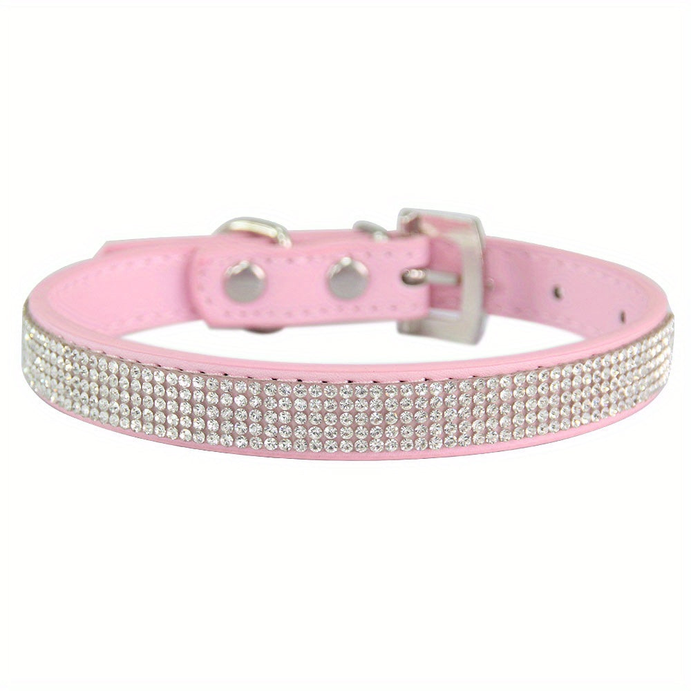 Soft Adjustable Faux Leather Pet Collar with Rhinestone