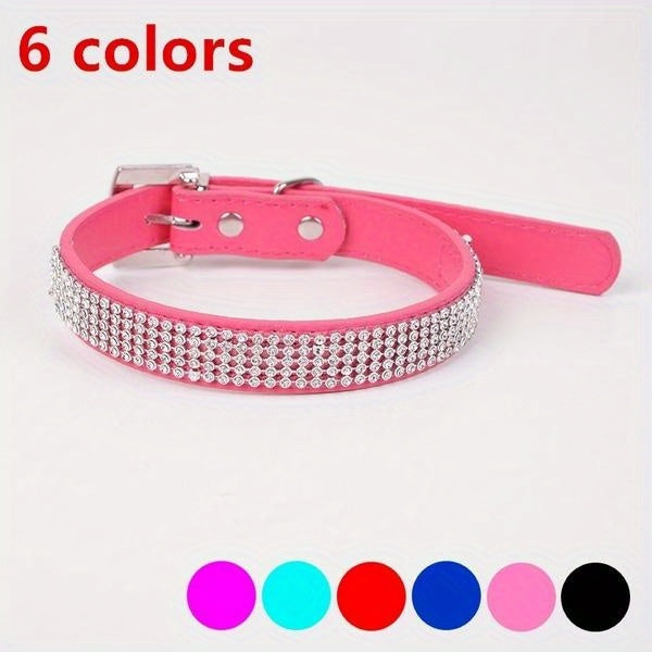 Soft Adjustable Faux Leather Pet Collar with Rhinestone