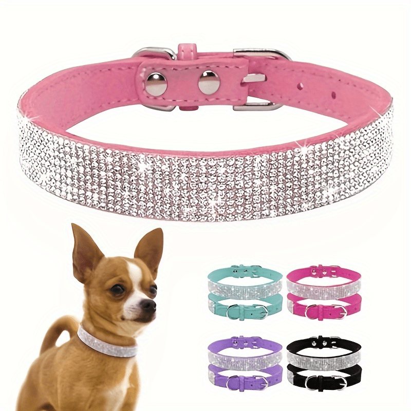 Soft Adjustable Faux Leather Pet Collar with Rhinestone