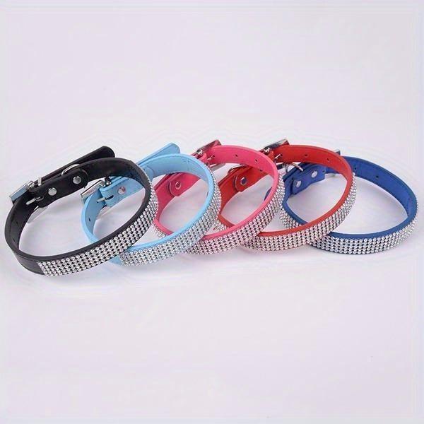 Soft Adjustable Faux Leather Pet Collar with Rhinestone