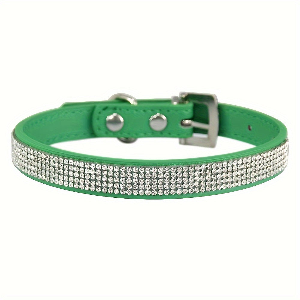 Soft Adjustable Faux Leather Pet Collar with Rhinestone
