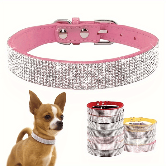 Soft Adjustable Faux Leather Pet Collar with Rhinestone