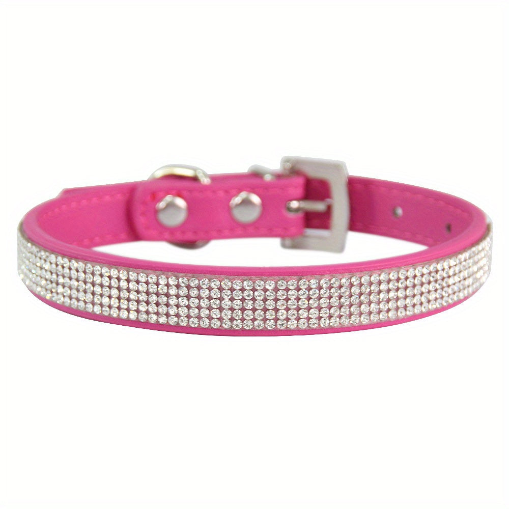 Soft Adjustable Faux Leather Pet Collar with Rhinestone