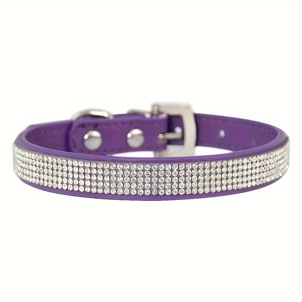 Soft Adjustable Faux Leather Pet Collar with Rhinestone