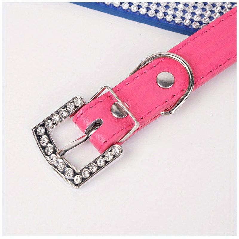 Soft Adjustable Faux Leather Pet Collar with Rhinestone