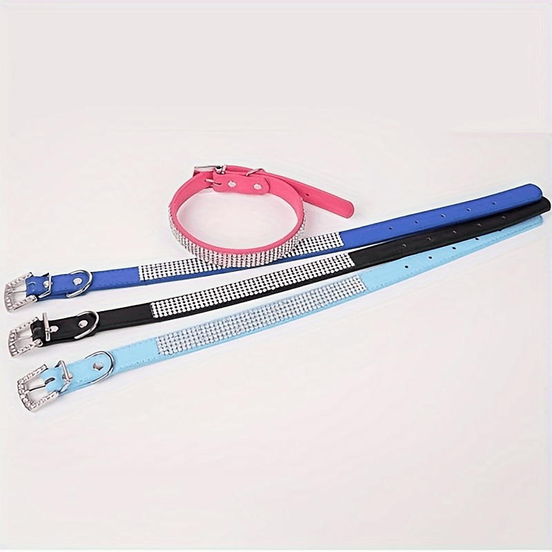 Soft Adjustable Faux Leather Pet Collar with Rhinestone