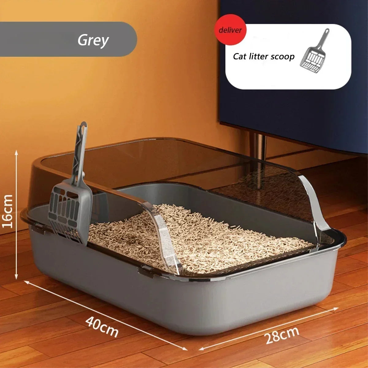 High Side Splashproof Cat Litter Box with Removable Scoop
