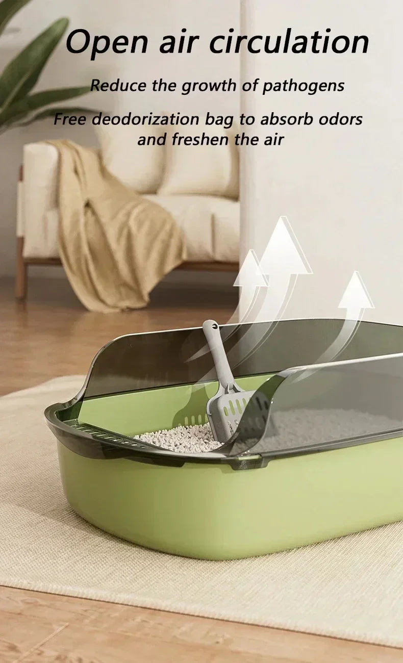 High Side Splashproof Cat Litter Box with Removable Scoop