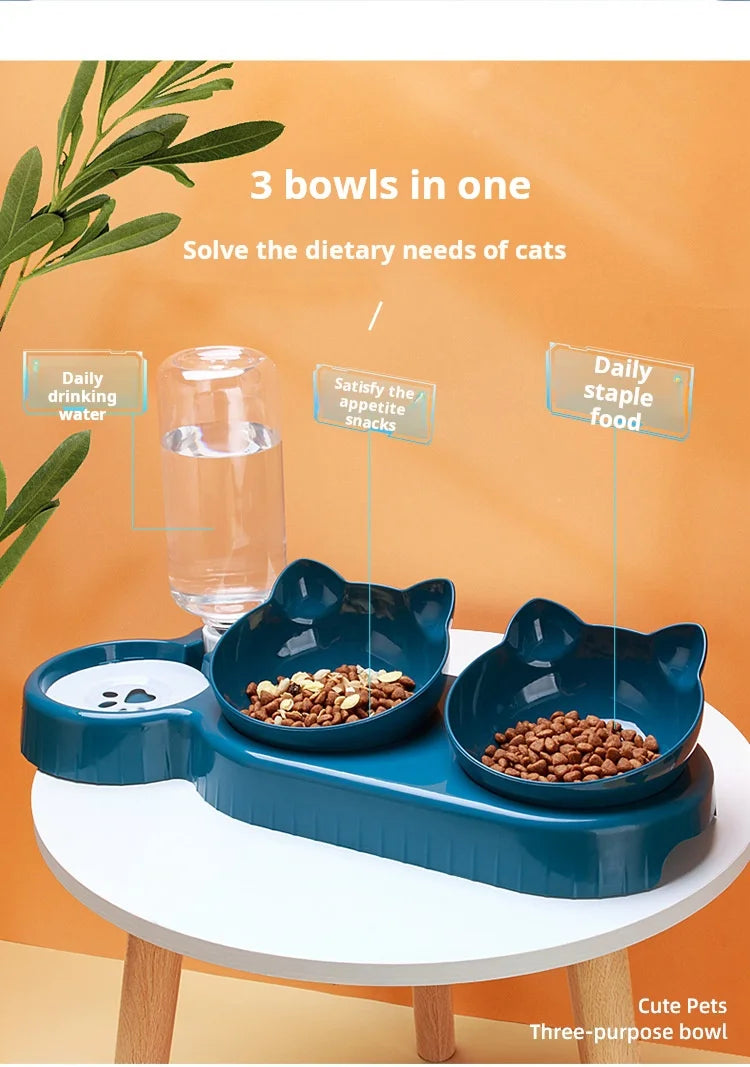 3 In 1 Ear Design water and food cat feeder