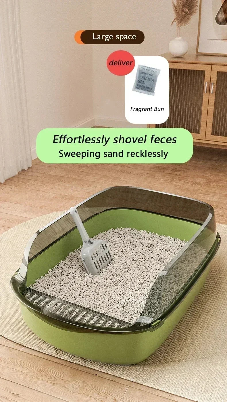 High Side Splashproof Cat Litter Box with Removable Scoop