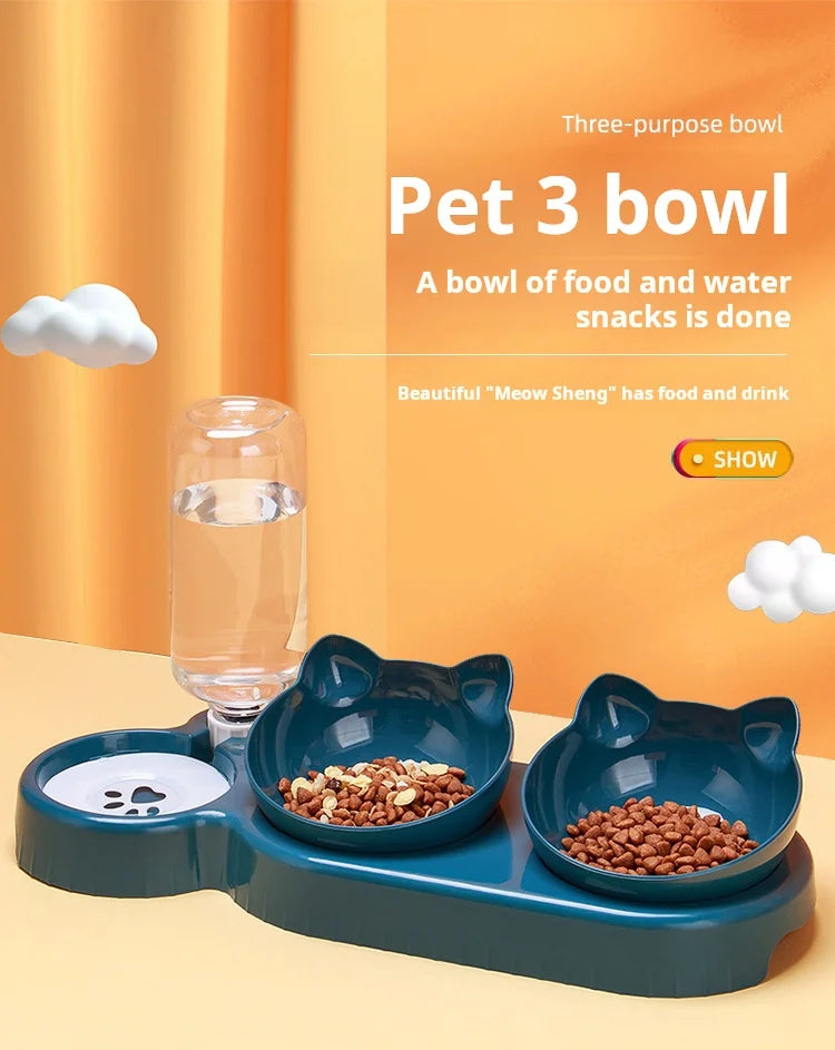 3 In 1 Ear Design water and food cat feeder