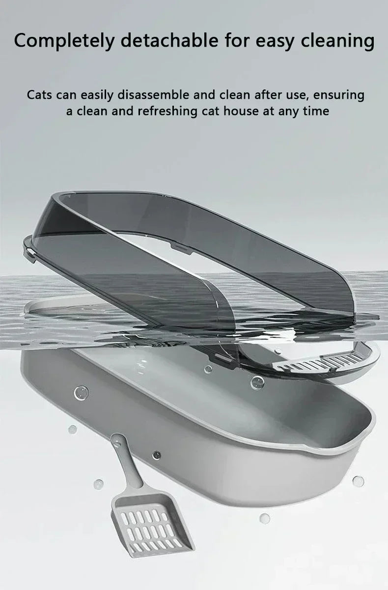 High Side Splashproof Cat Litter Box with Removable Scoop
