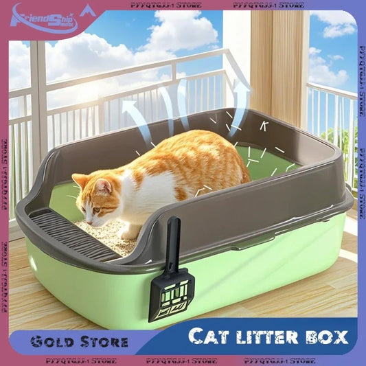 High Side Splashproof Cat Litter Box with Removable Scoop