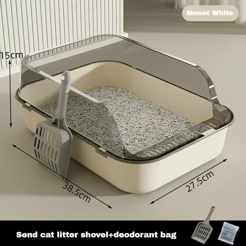 High Side Splashproof Cat Litter Box with Removable Scoop