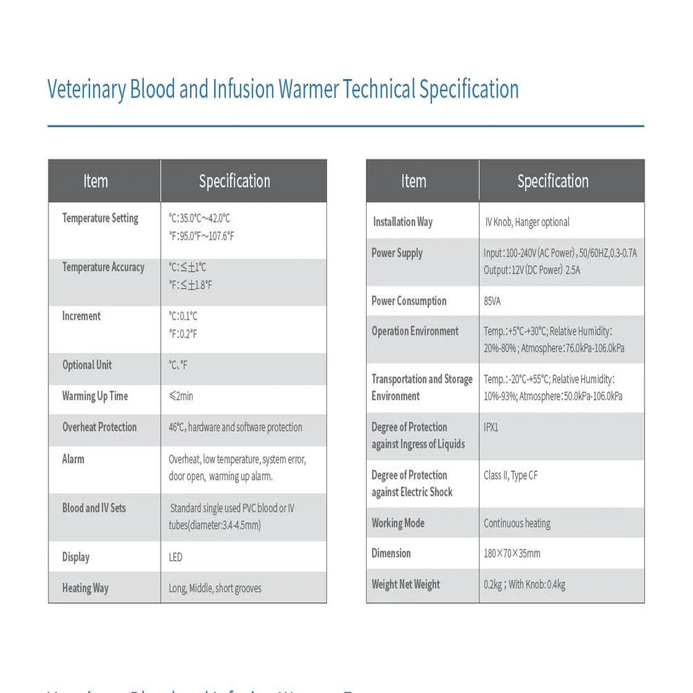 Pet Veterinarian Specific Blood Transfusion and Infusion Heater