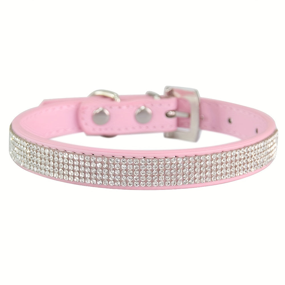 Soft Adjustable Faux Leather Pet Collar with Rhinestone