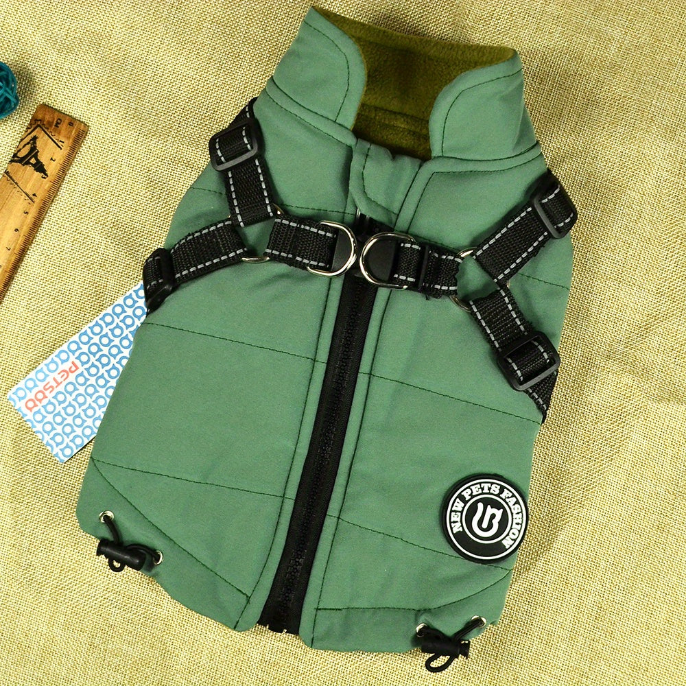 Reflective Winter Coat and Harness for Dogs and Cats