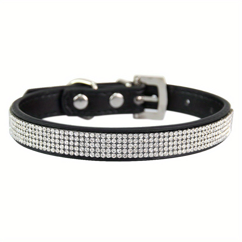 Soft Adjustable Faux Leather Pet Collar with Rhinestone