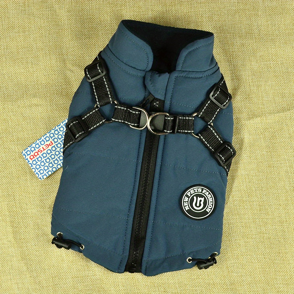 Reflective Winter Coat and Harness for Dogs and Cats