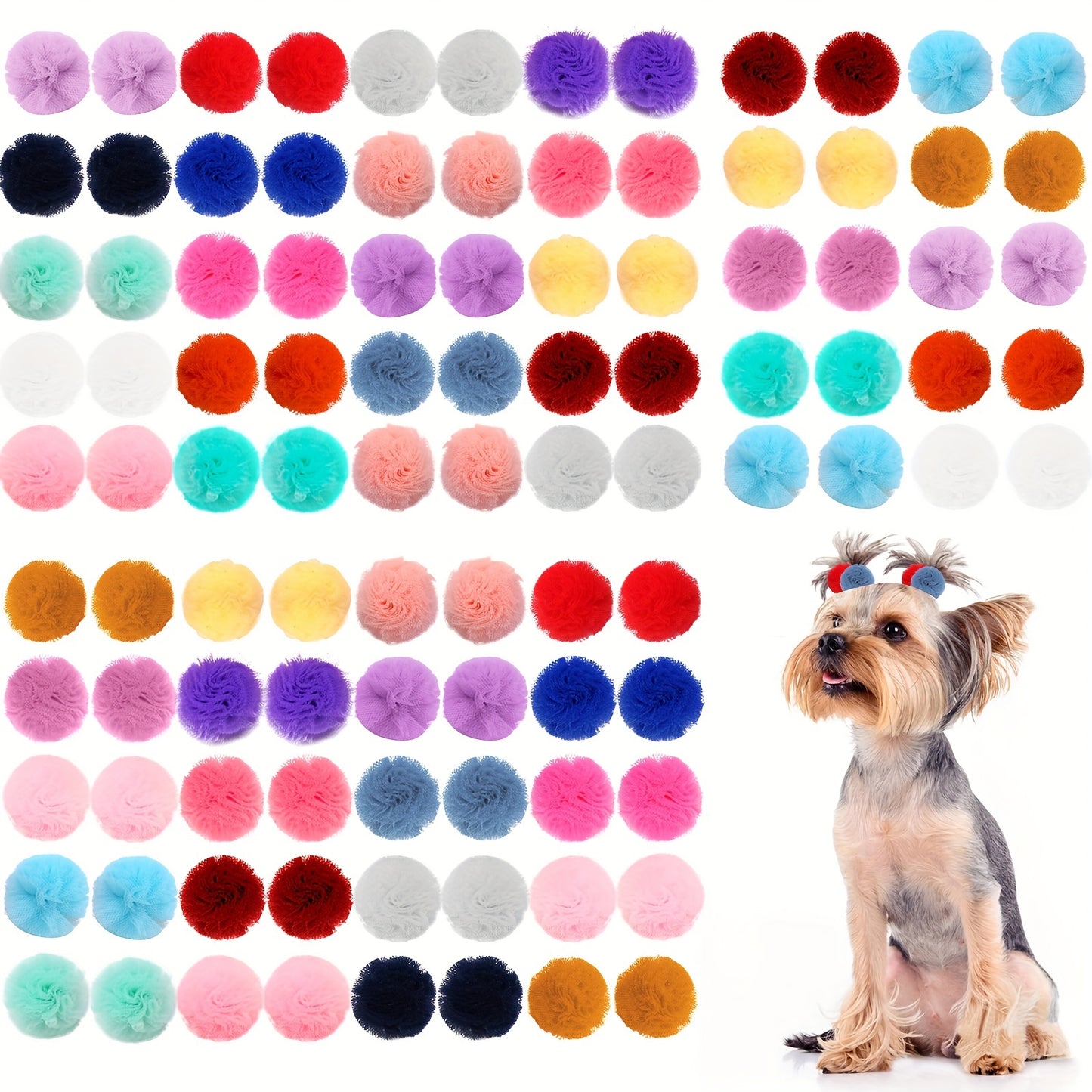 20pcs Adorable Pet Grooming Hair Bows - Durable Round Bows with Adjustable Rubber Bands for Dogs & Cats - Fashionable and Stylish Accessories to Pamper Your Furry Friends