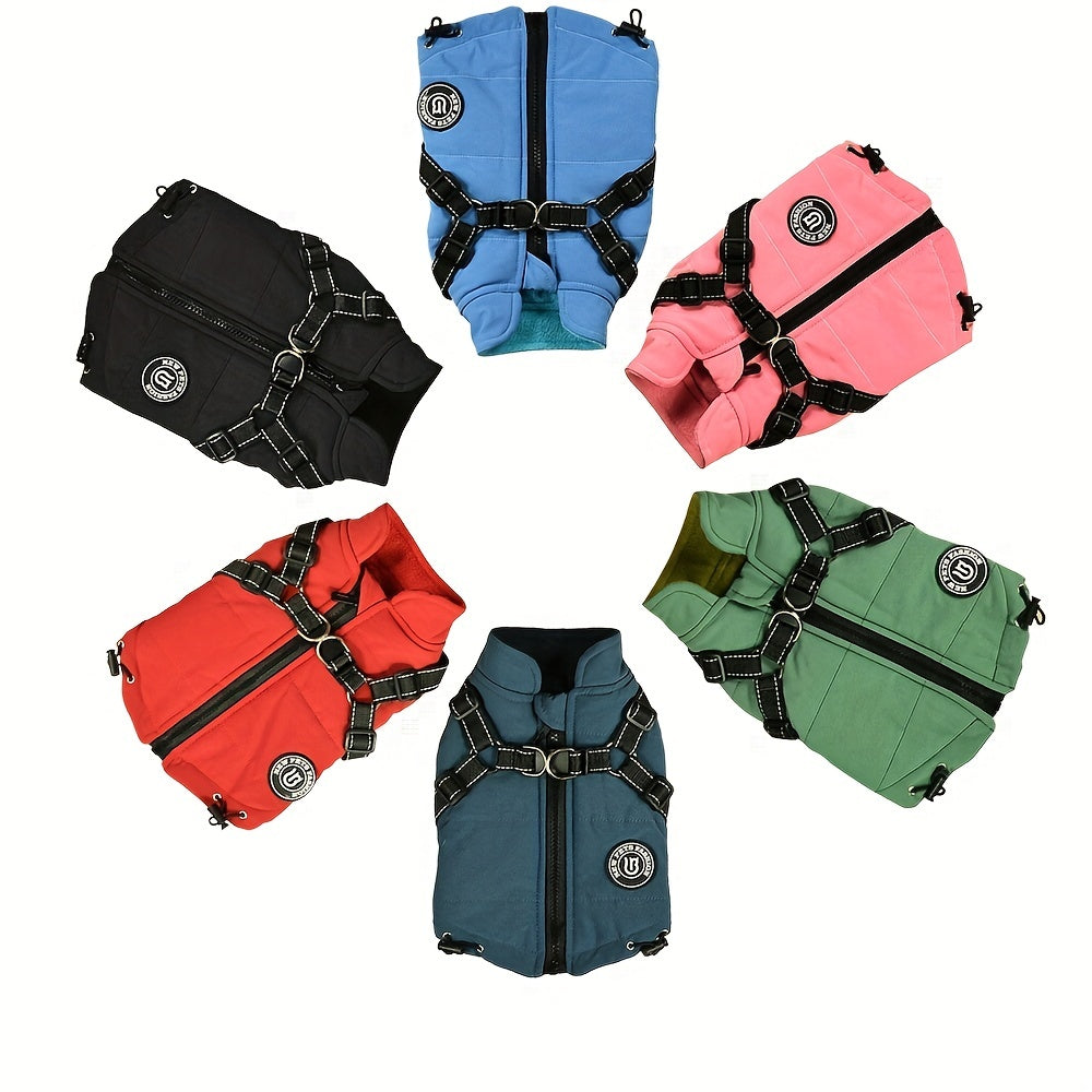 Reflective Winter Coat and Harness for Dogs and Cats