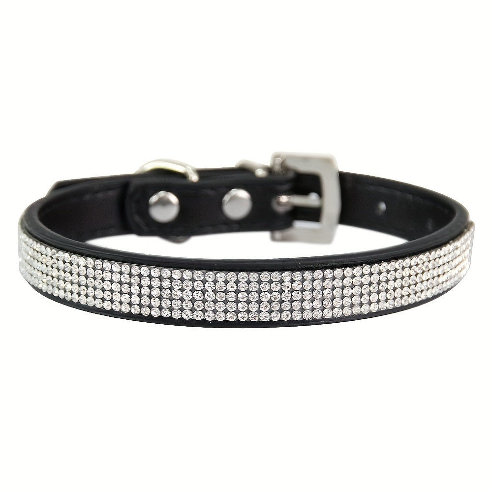 Soft Adjustable Faux Leather Pet Collar with Rhinestone