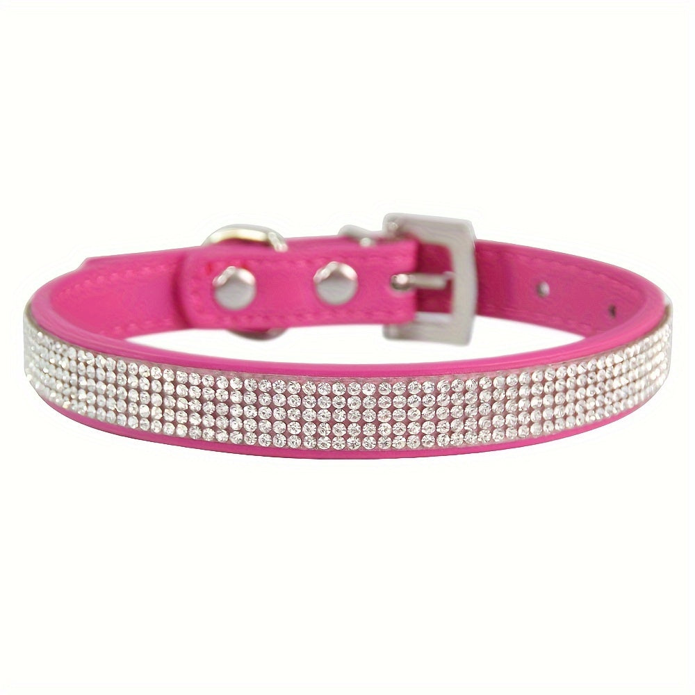 Soft Adjustable Faux Leather Pet Collar with Rhinestone