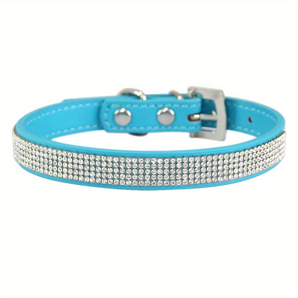 Soft Adjustable Faux Leather Pet Collar with Rhinestone