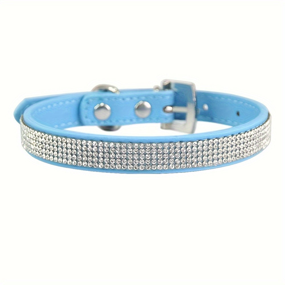 Soft Adjustable Faux Leather Pet Collar with Rhinestone