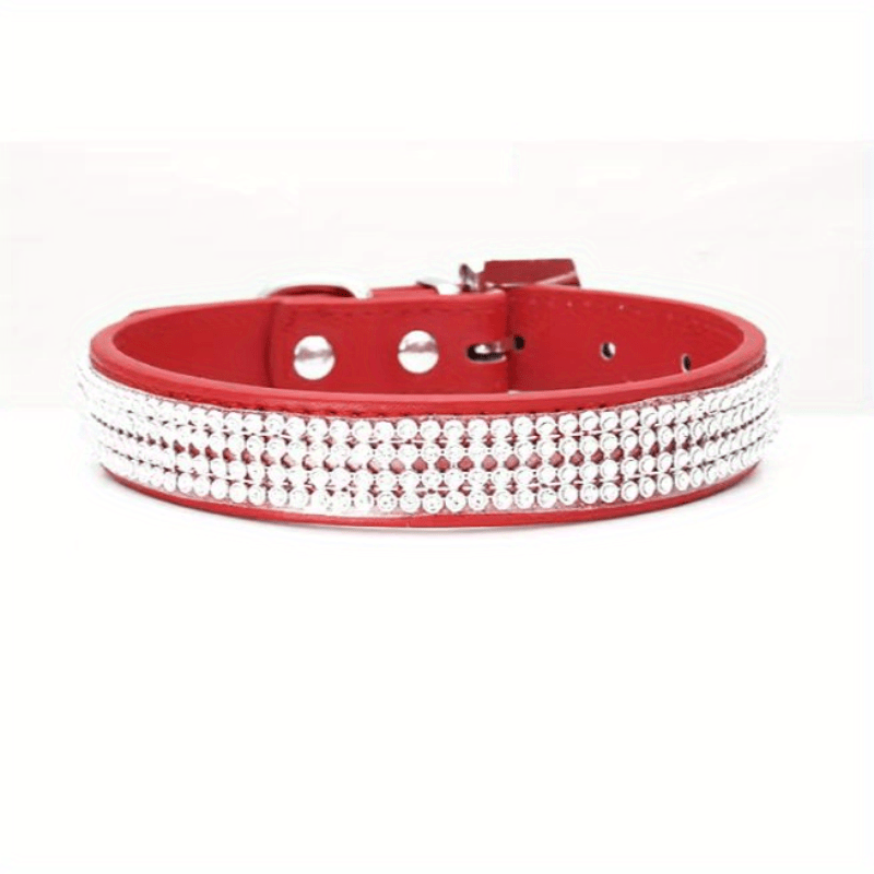 Soft Adjustable Faux Leather Pet Collar with Rhinestone