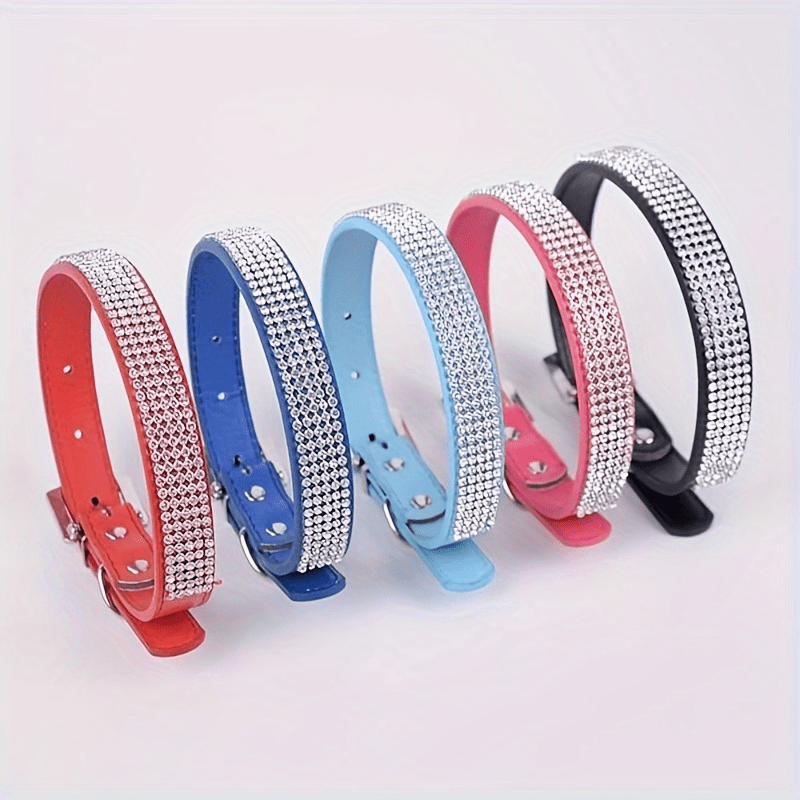 Soft Adjustable Faux Leather Pet Collar with Rhinestone